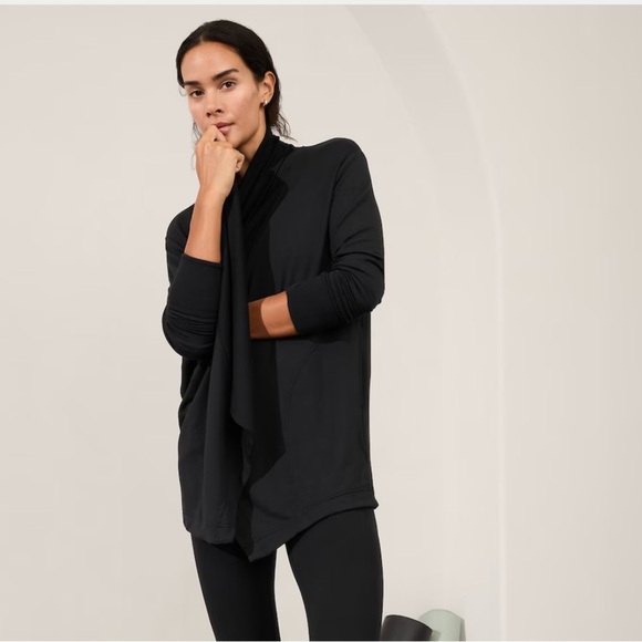 Athleta Black Pranayama Restore Wrap Cardigan Sweater Womens Large Open Front - Picture 1 of 9